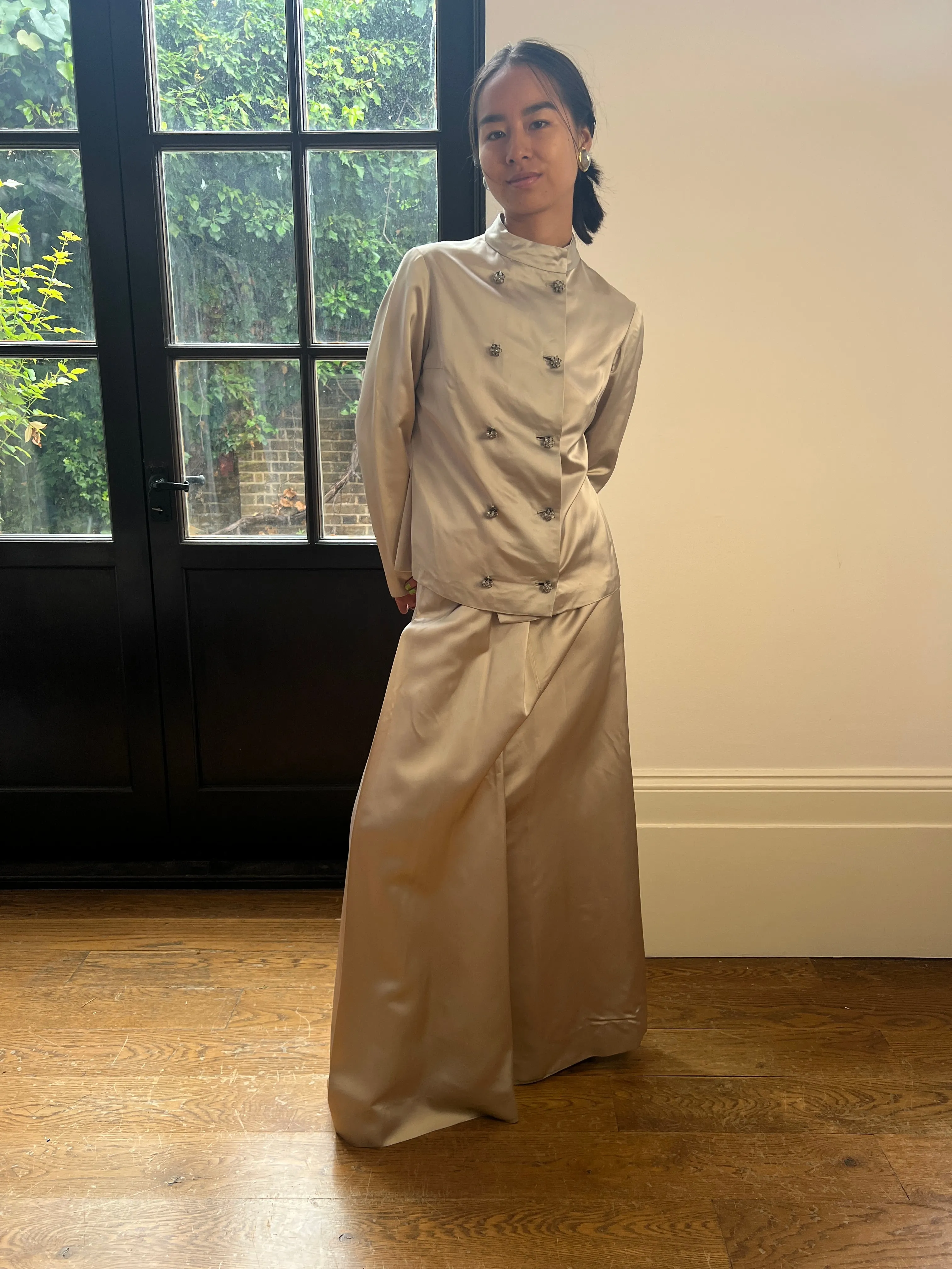 1960s Leane Terreau French Couture Satin Skirt Suit