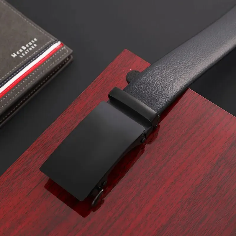 1pcs Business Belt Glossy Style High Quality Faux Leather With Lychee Pattern Trouser Belt