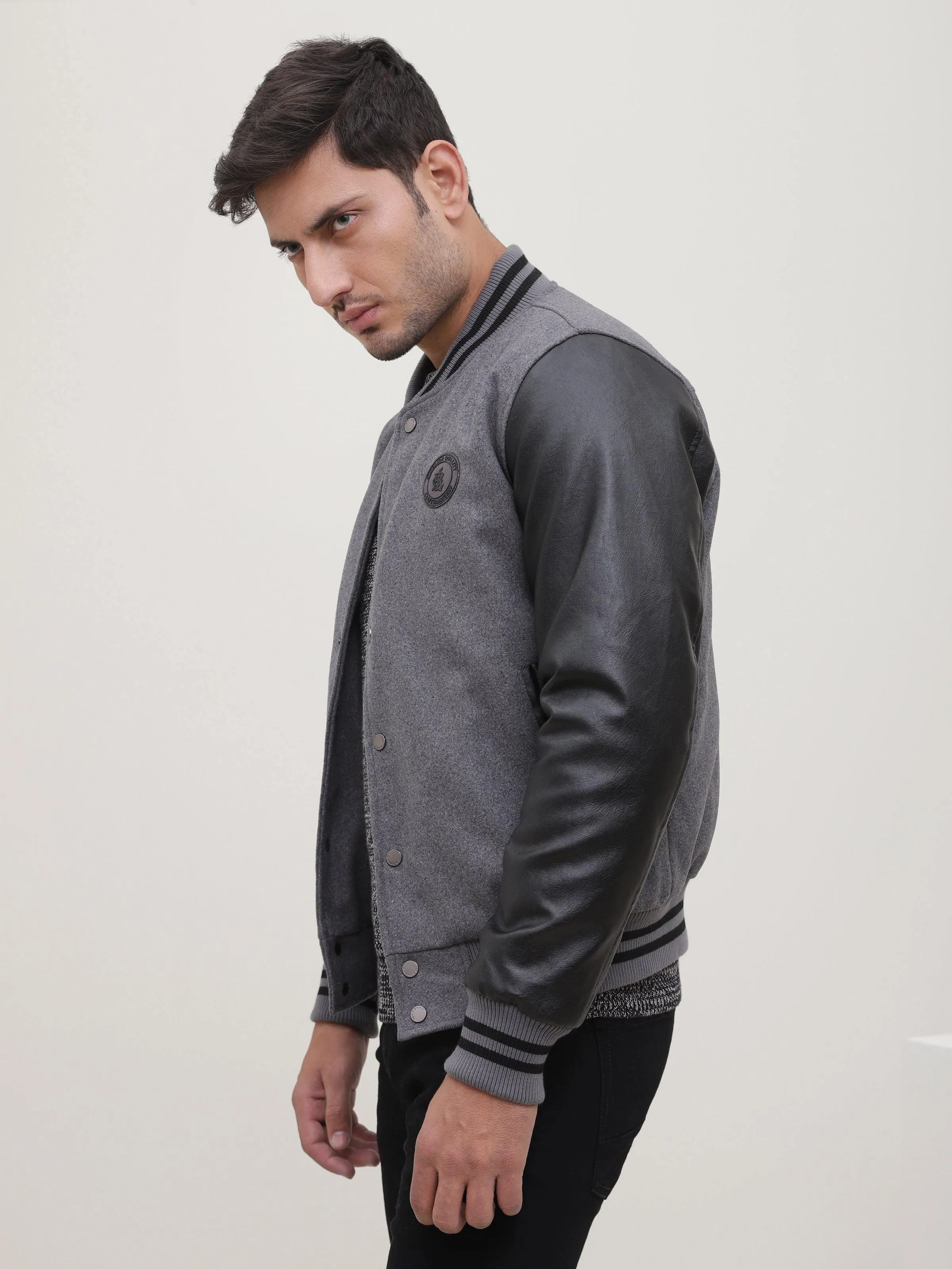 BASEBALL JACKET GREY BLACK