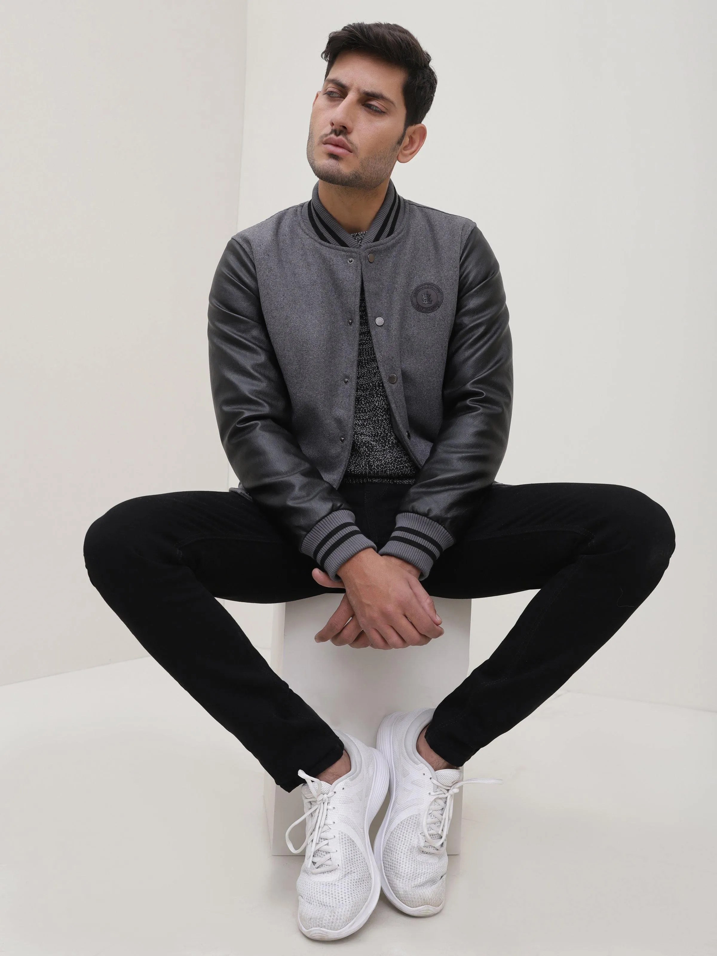 BASEBALL JACKET GREY BLACK