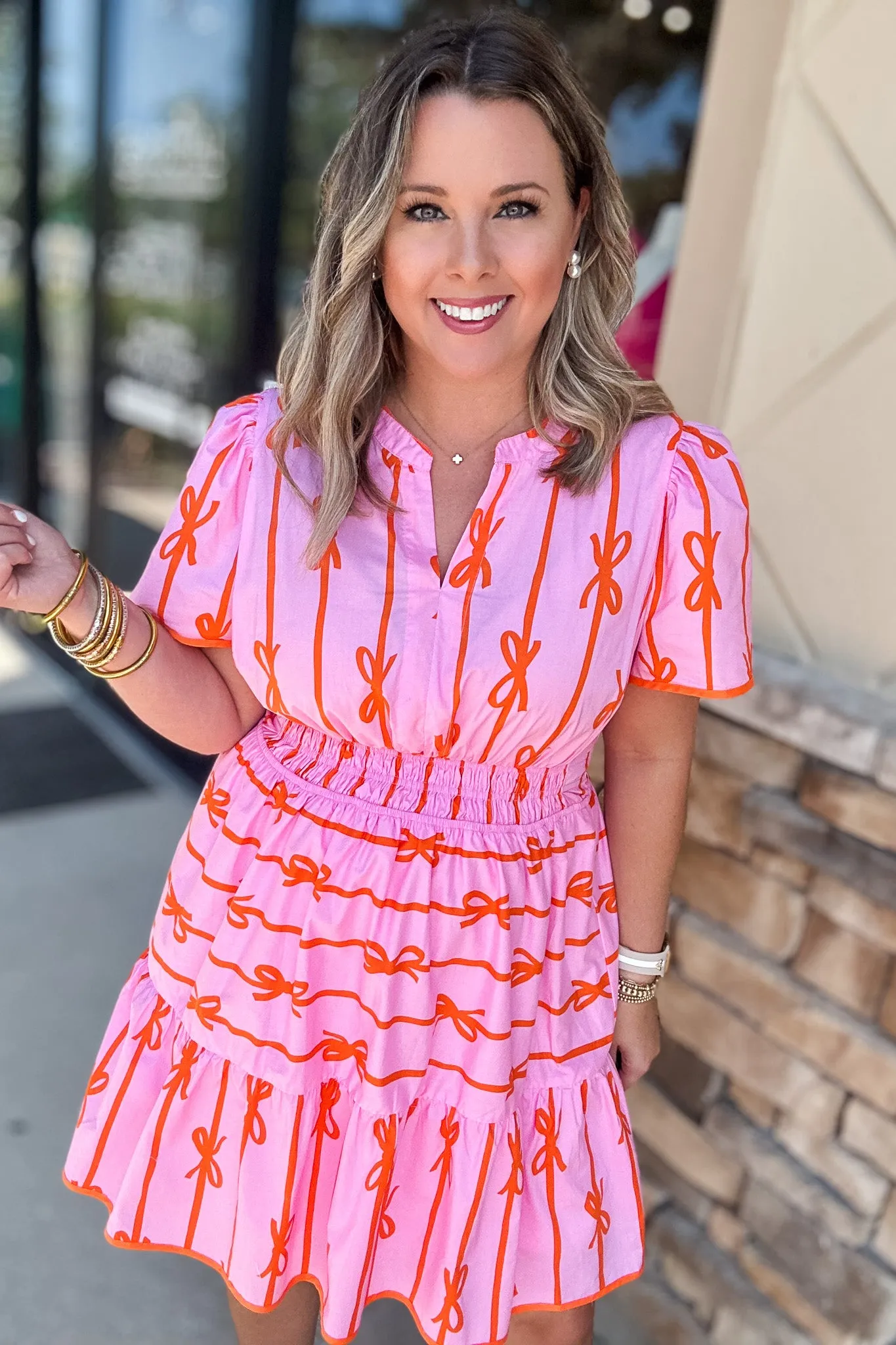 Bow Tastic Clinched Waist Dress - Bubble Pink