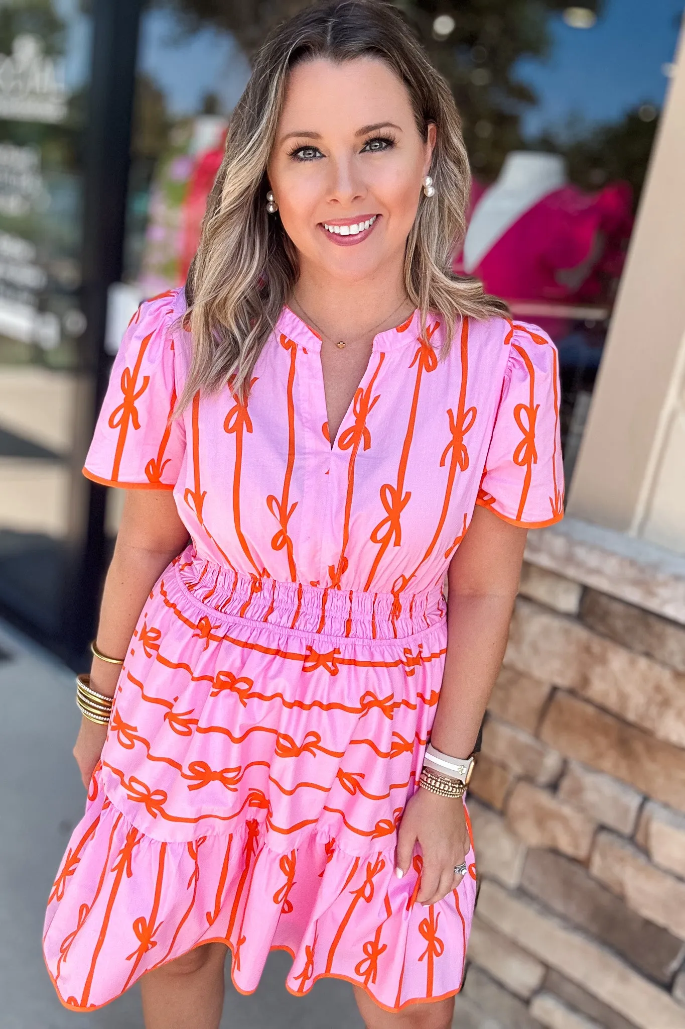 Bow Tastic Clinched Waist Dress - Bubble Pink