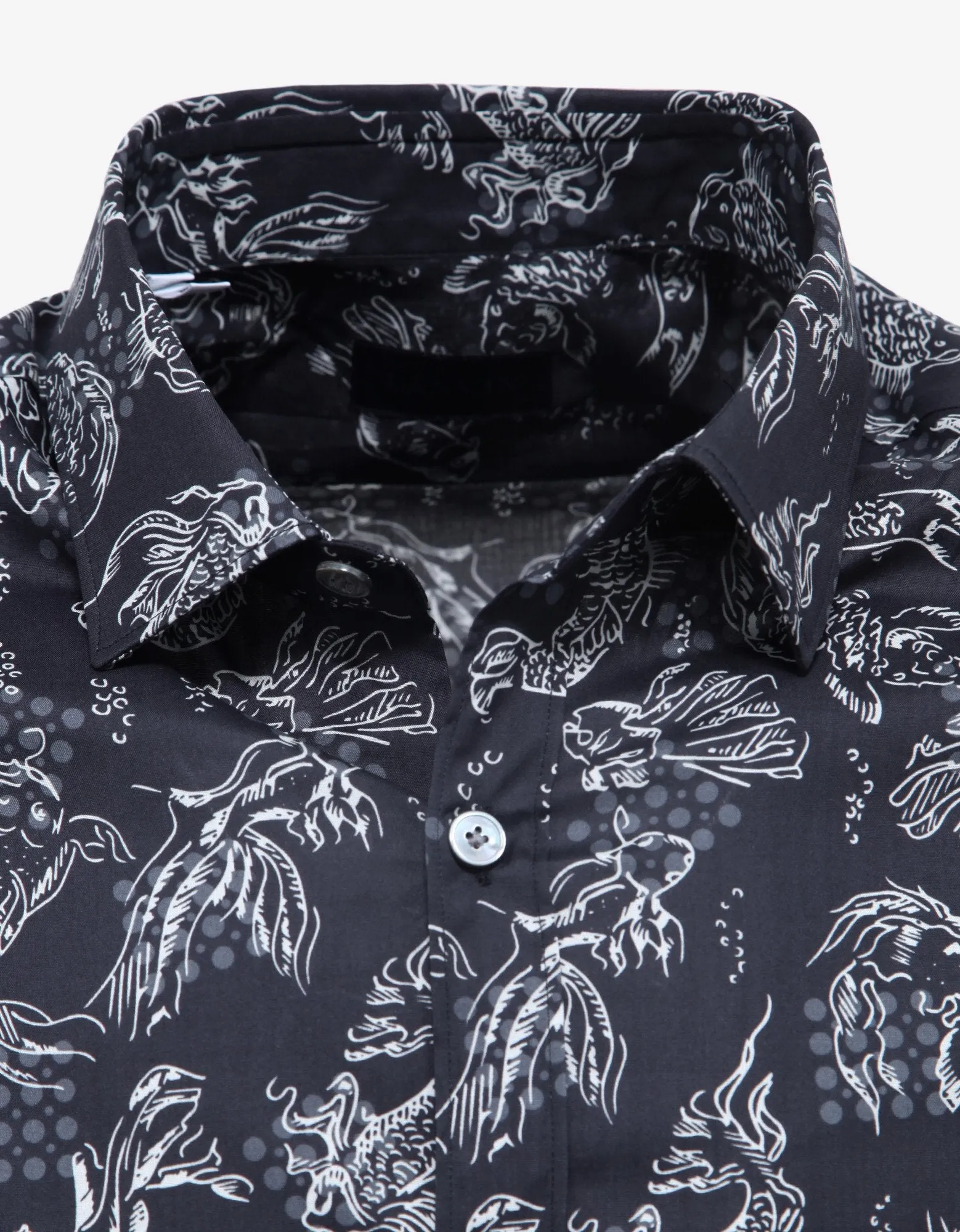 Dark Blue Koi Fish Print Short Sleeve Shirt