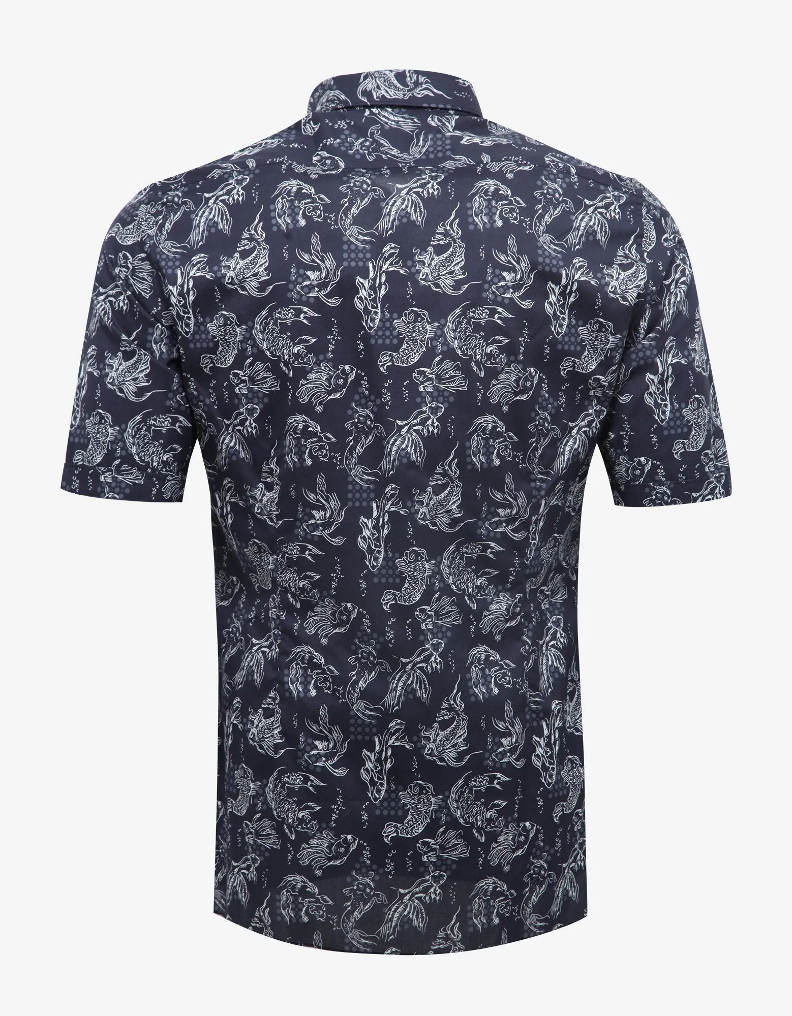 Dark Blue Koi Fish Print Short Sleeve Shirt