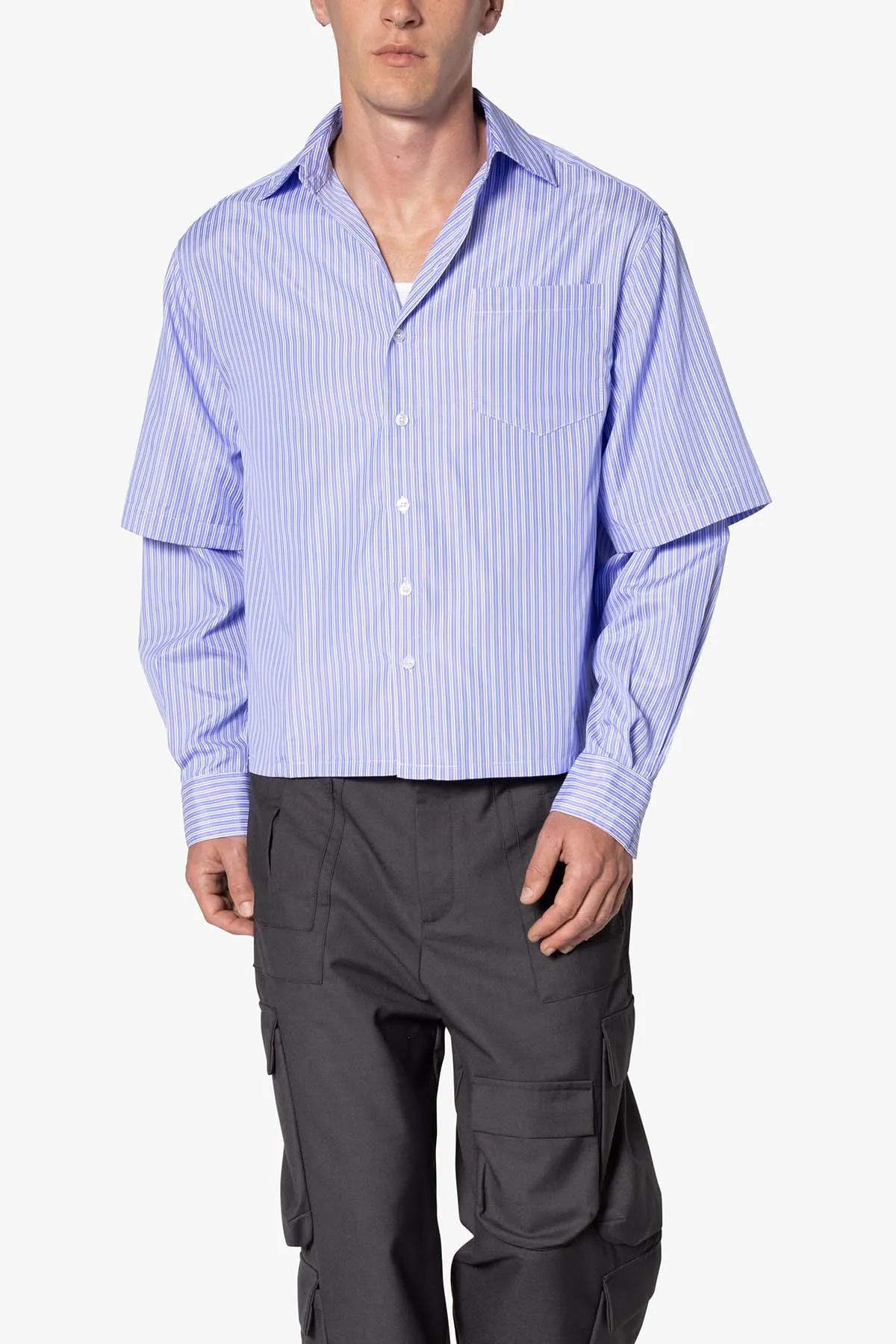 Double Layer Pinstripe Shirt - Blue