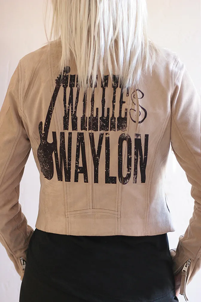 Optimized Title: Fringed Jacket featuring the Legends: Willie Nelson, Waylon Jennings, Johnny Cash, and Hank Williams
