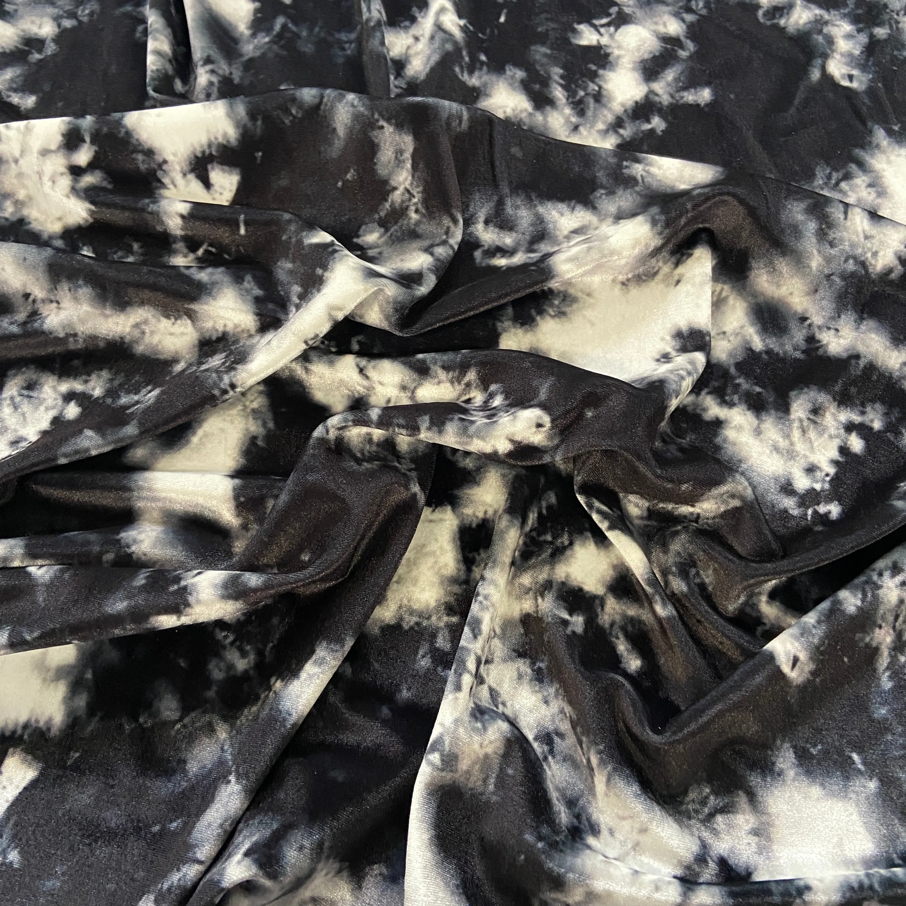 FS822 Tie Dye Velvet Stretch Knit Fabric Black