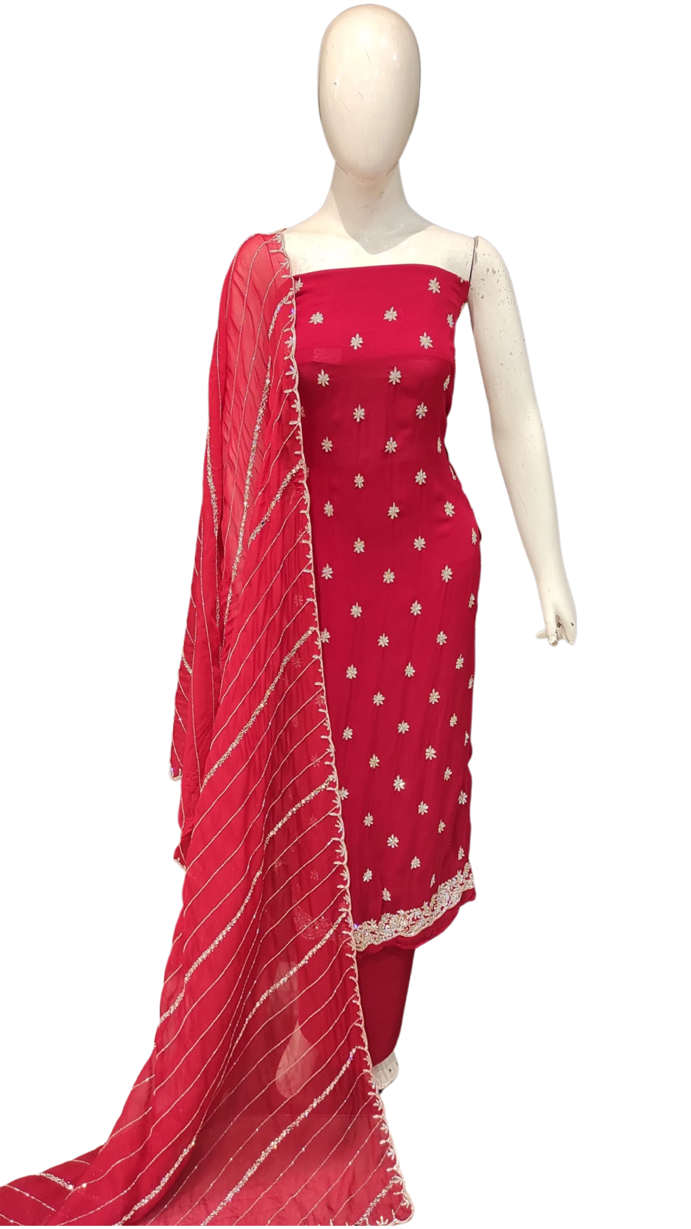 Georgette Unstitched Suit with Hand Work and Dupatta