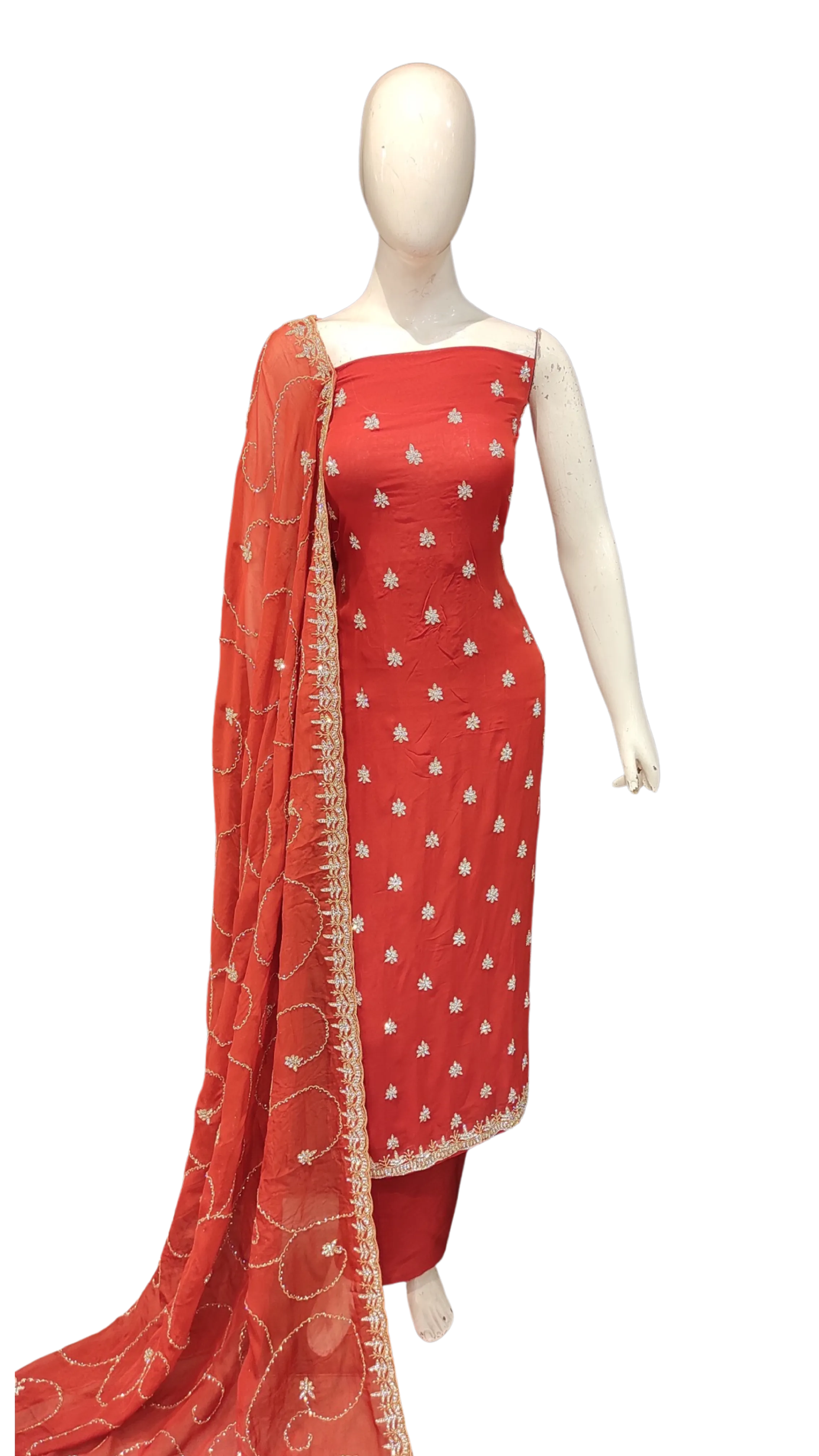 Georgette Unstitched Suit with Hand Work and Dupatta