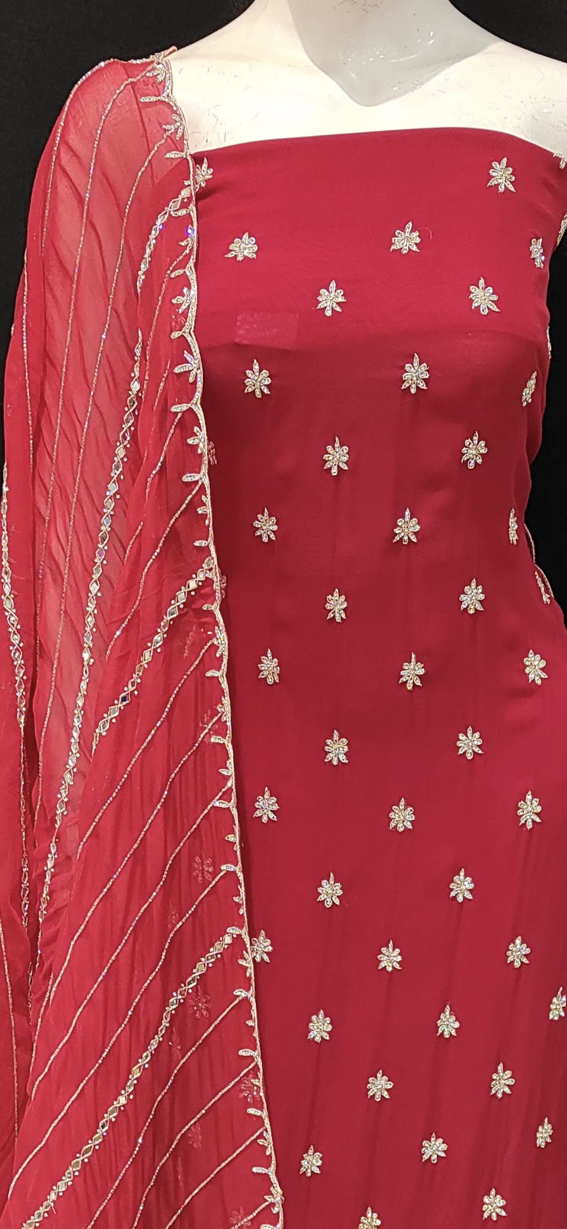 Georgette Unstitched Suit with Hand Work and Dupatta