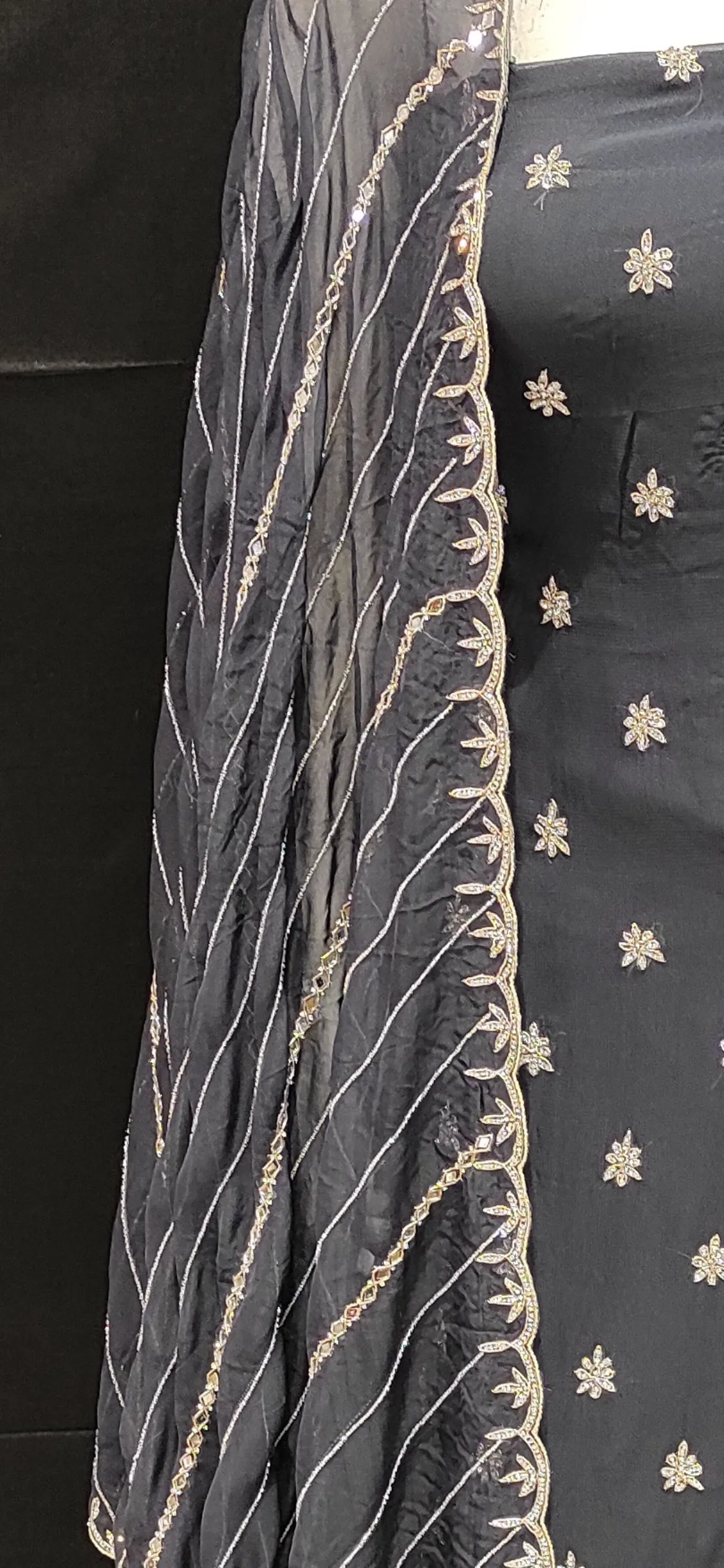 Georgette Unstitched Suit with Hand Work and Dupatta