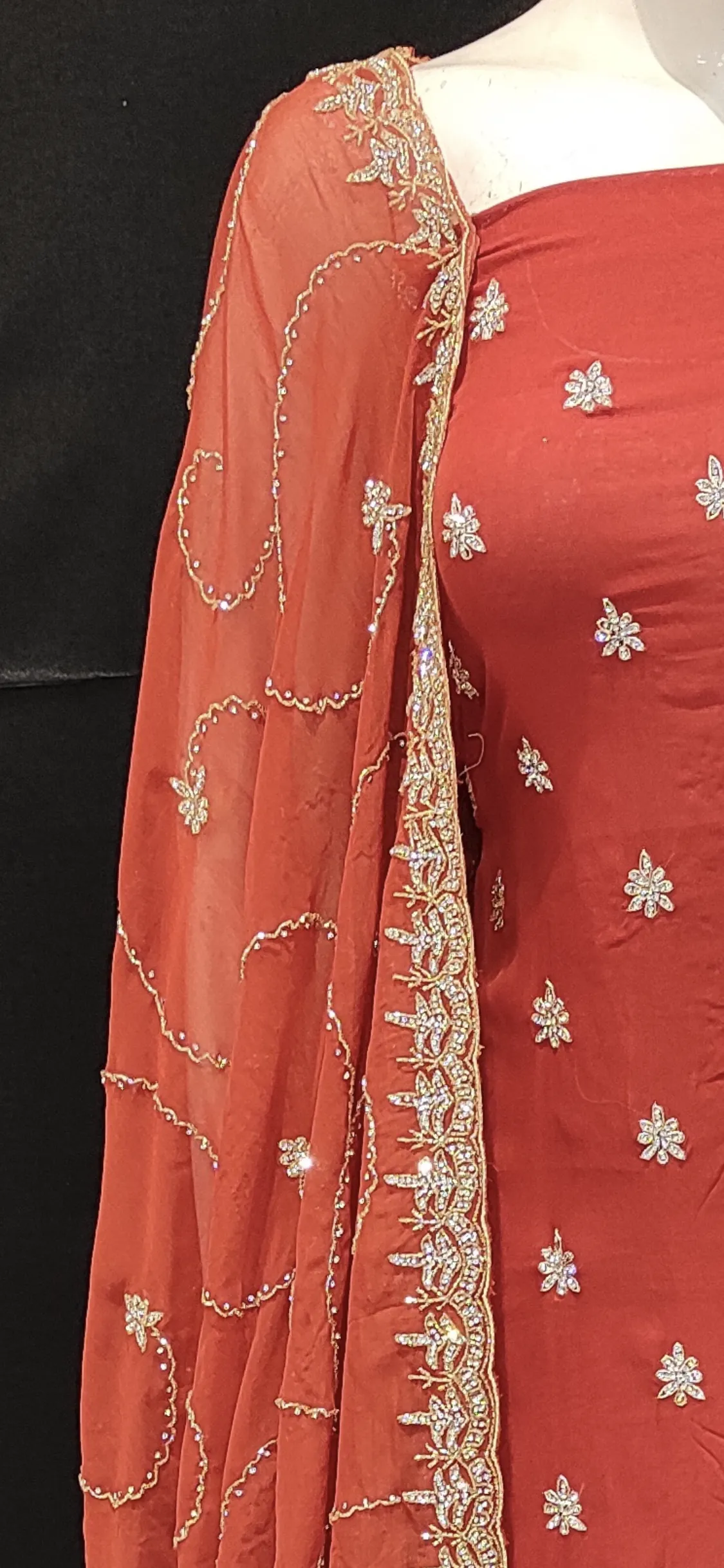 Georgette Unstitched Suit with Hand Work and Dupatta