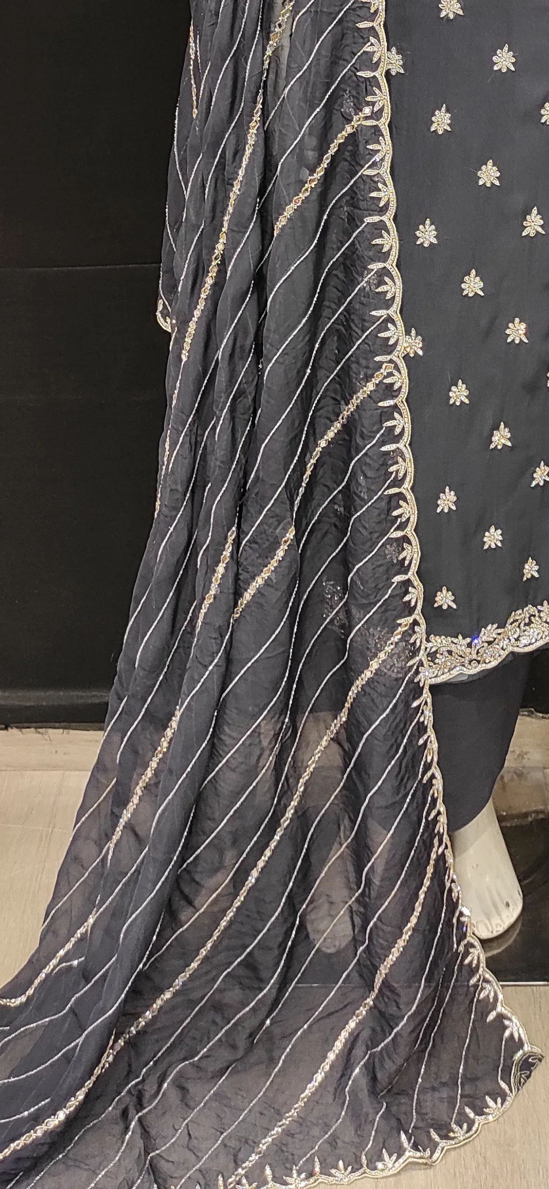 Georgette Unstitched Suit with Hand Work and Dupatta
