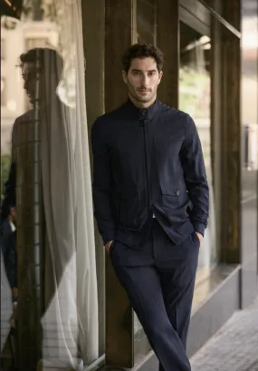 Italian Navy /Wool Stripe Stretch Two Piece Suit/ Weft Stretch / Wrinkle Resistant