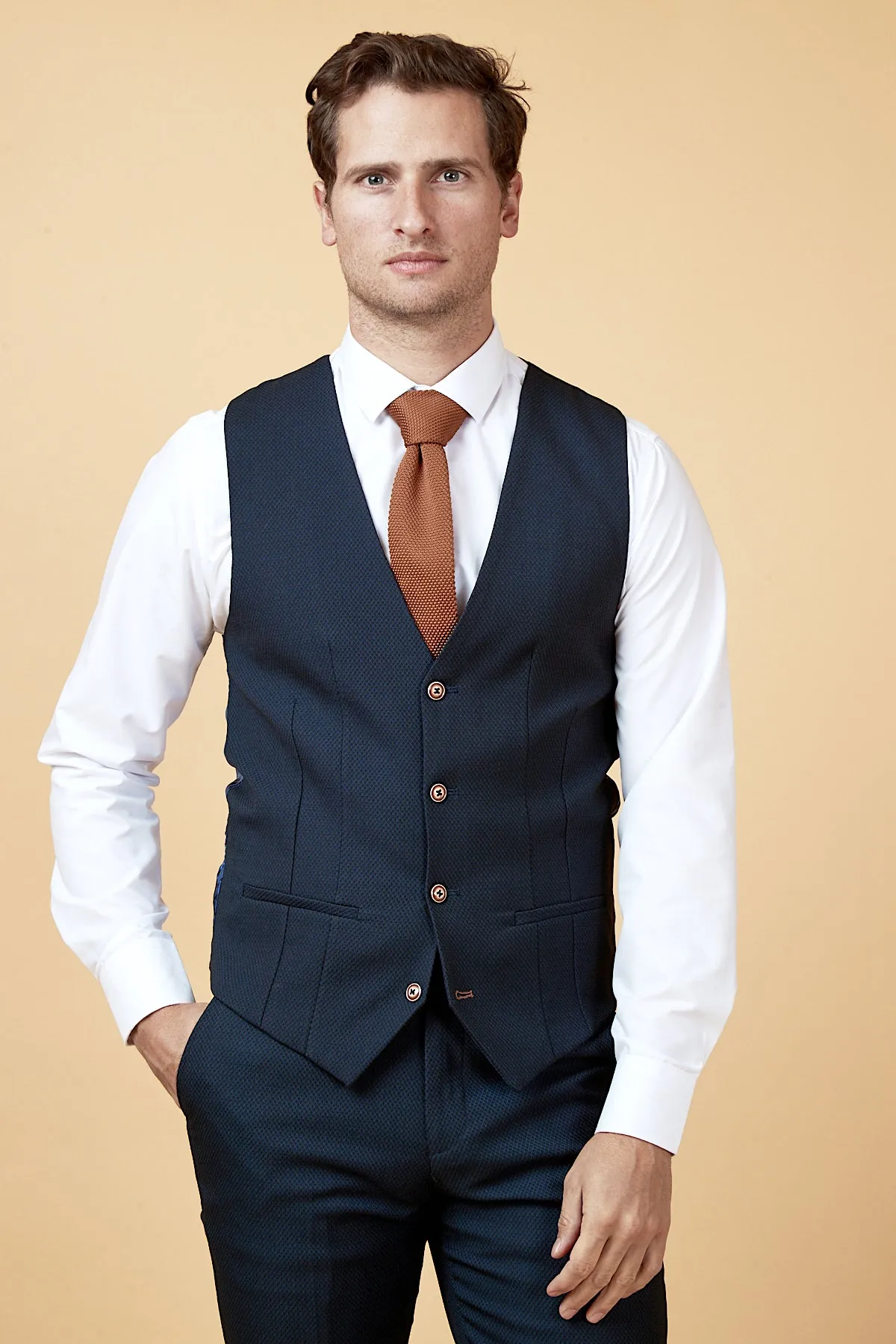 MAX - Navy Three Piece Suit with Contrast Buttons