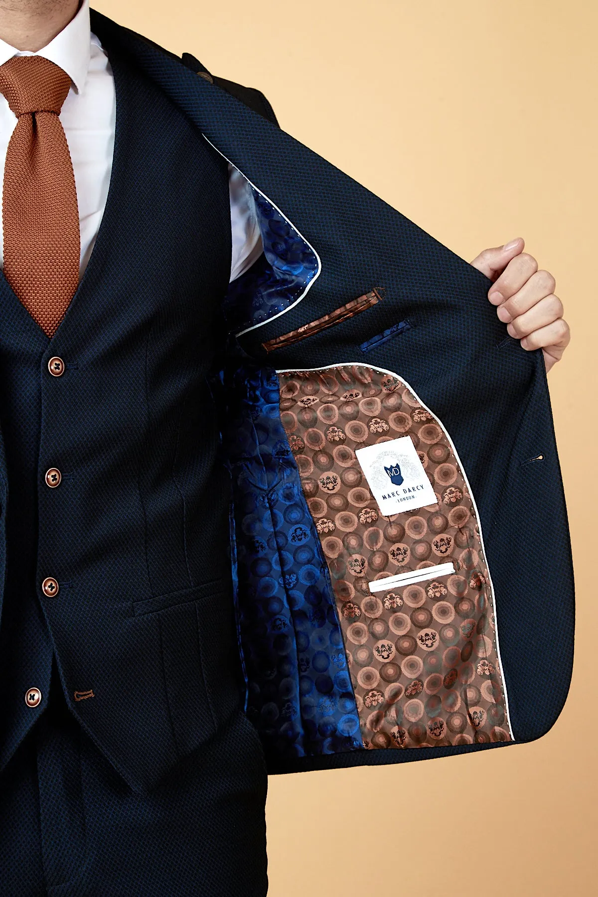 MAX - Navy Three Piece Suit with Contrast Buttons