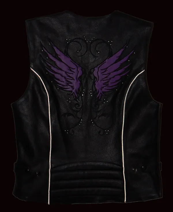 Milwaukee Leather XS1293 Ladies Winged Black and Pink Studded Leather Vest