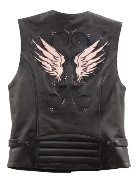 Milwaukee Leather XS1293 Ladies Winged Black and Pink Studded Leather Vest