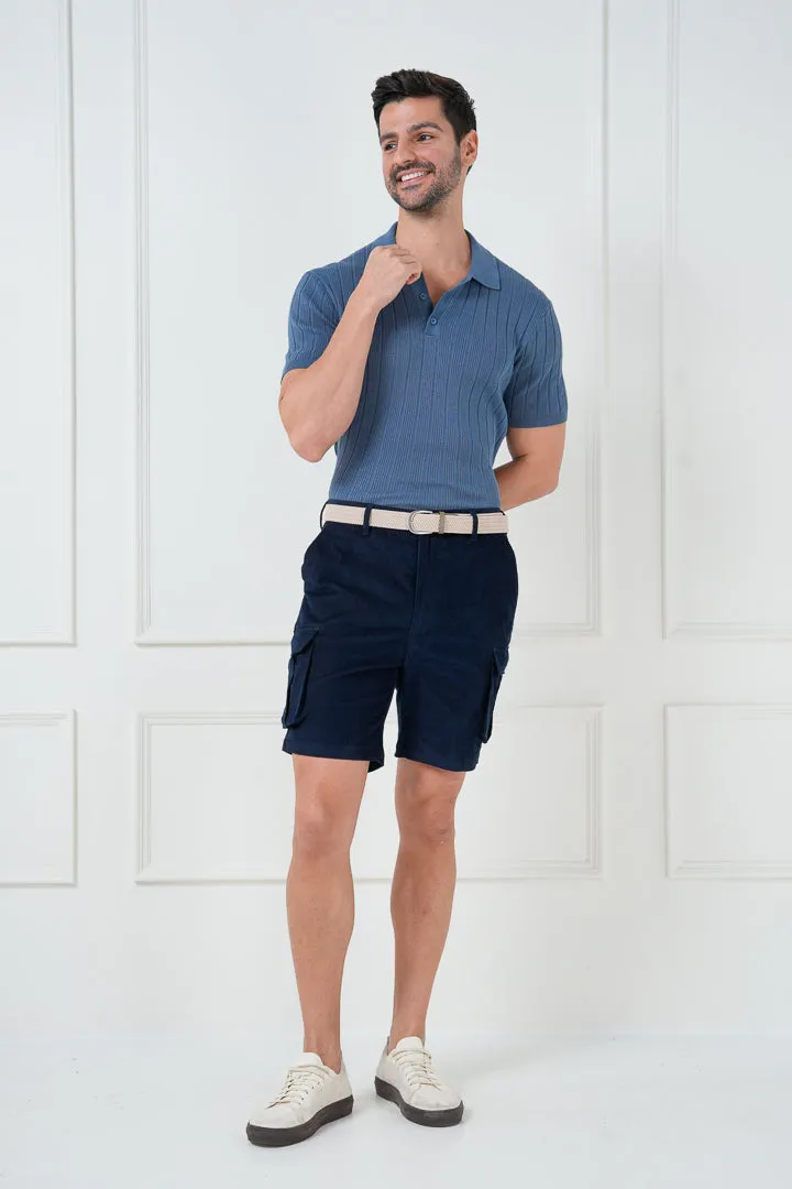 Navy Corduroy Stretch Cargo Shorts