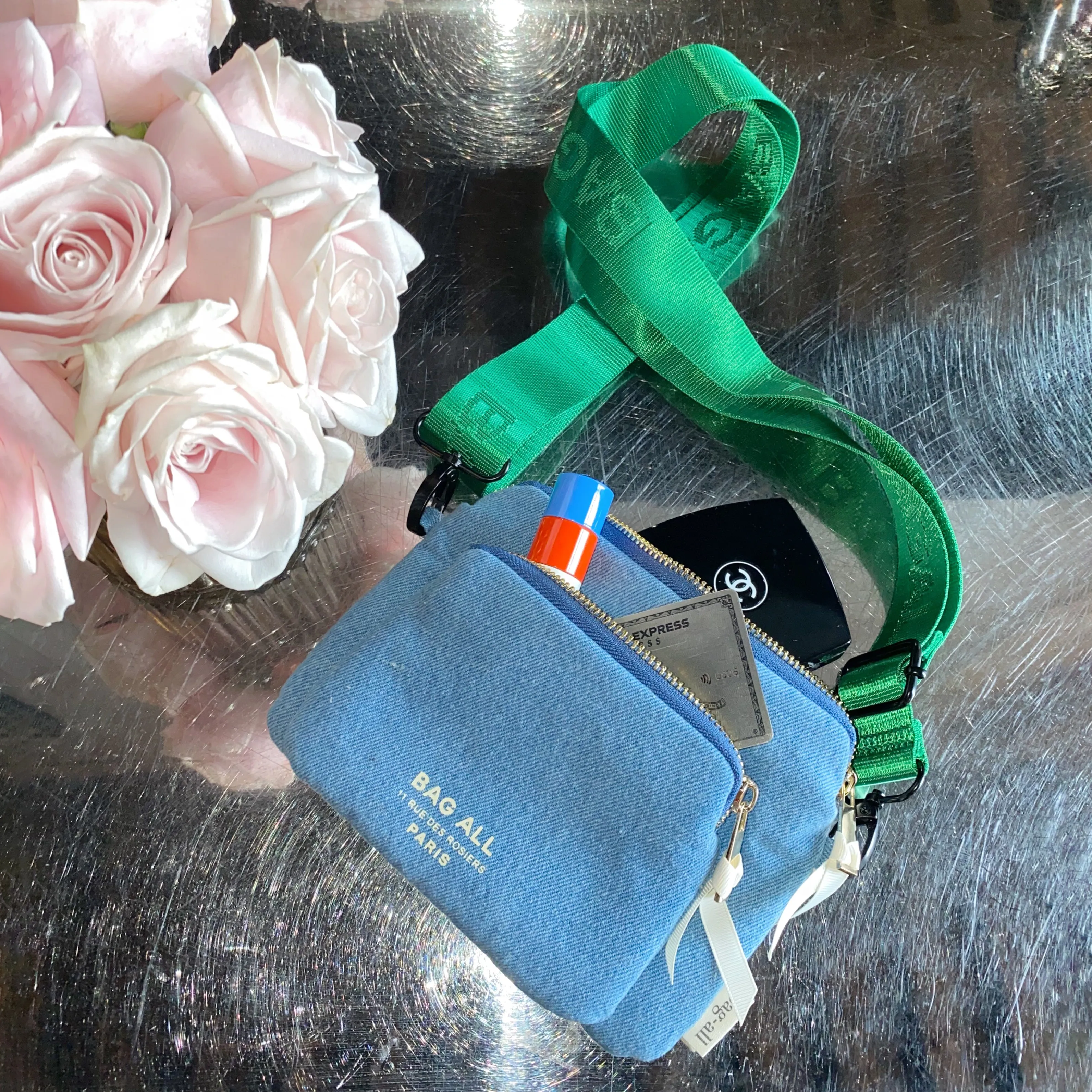 Padded Trinket Pouch Double Pocket, Denim