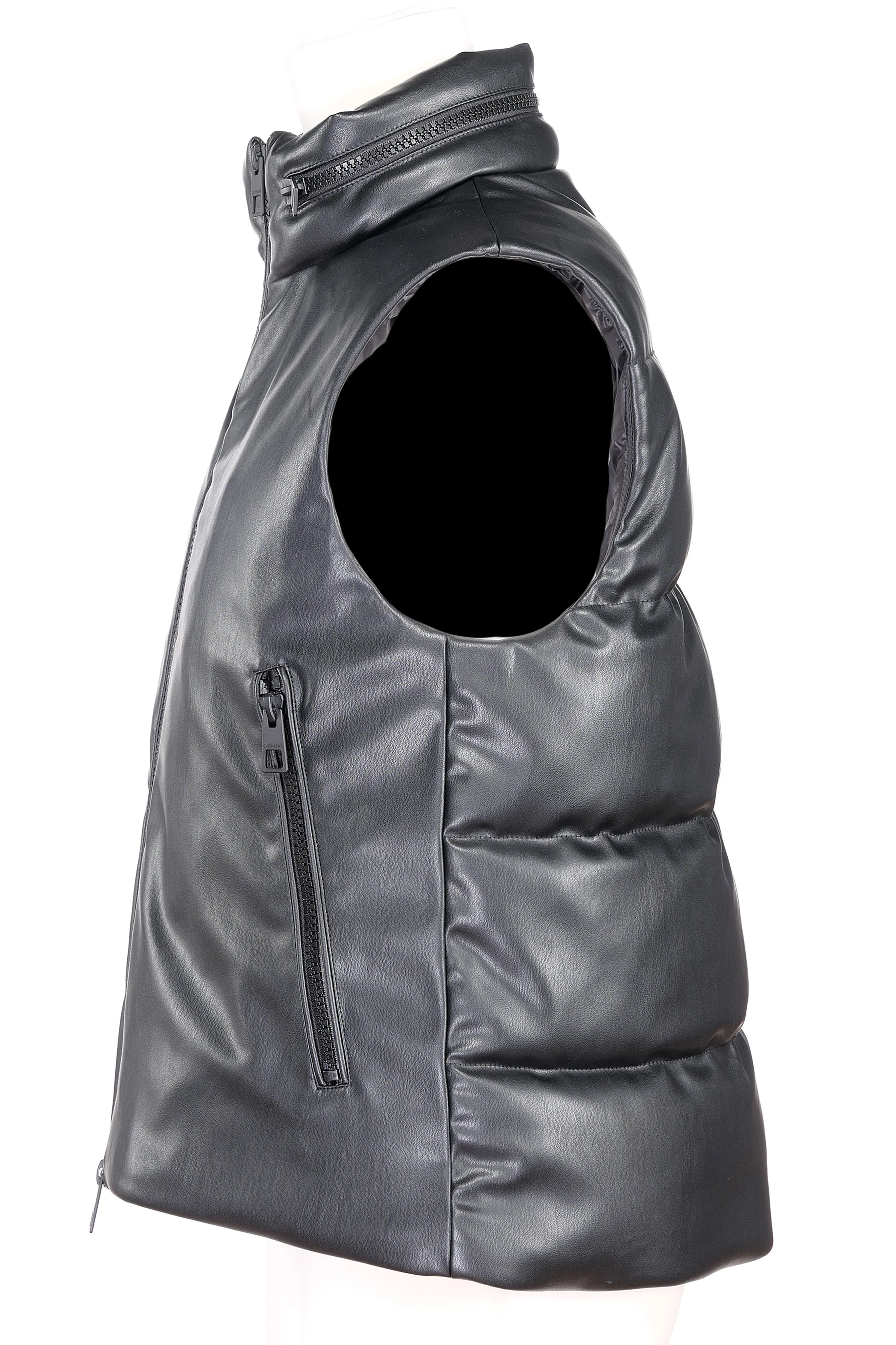 Black Sleeveless Puffer Jacket made of Recycled Vegan Leather by POWIS