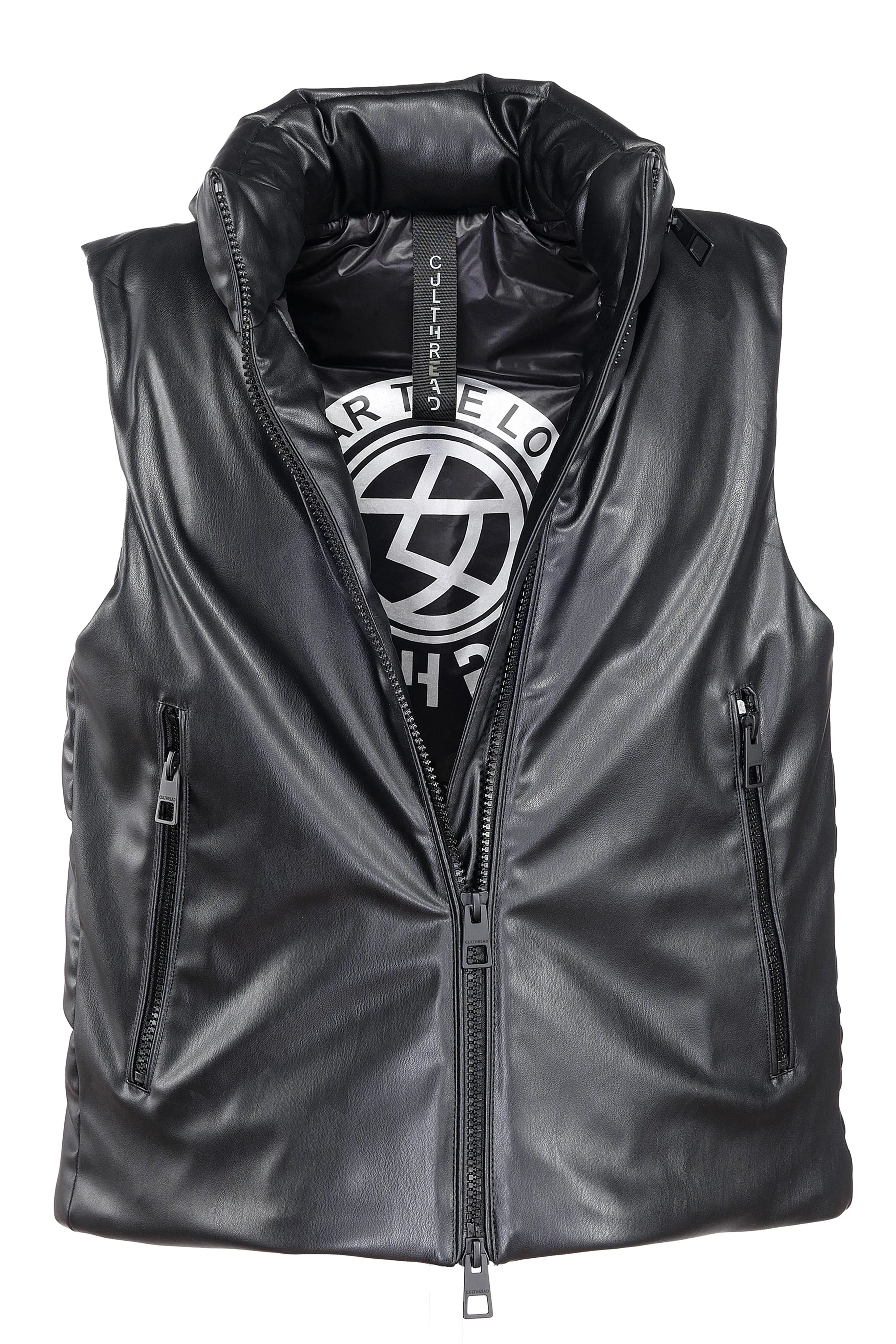 Black Sleeveless Puffer Jacket made of Recycled Vegan Leather by POWIS