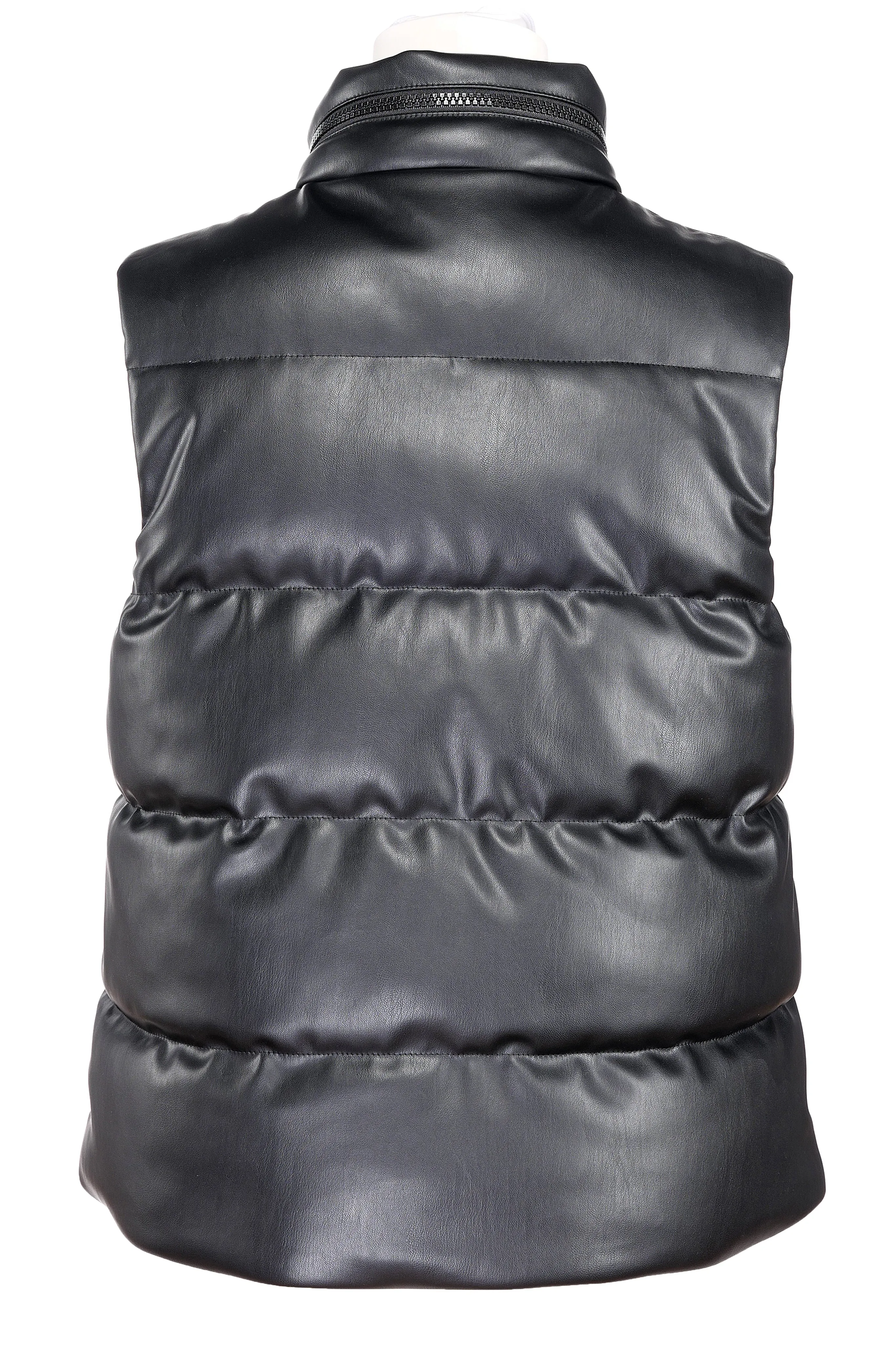 Black Sleeveless Puffer Jacket made of Recycled Vegan Leather by POWIS