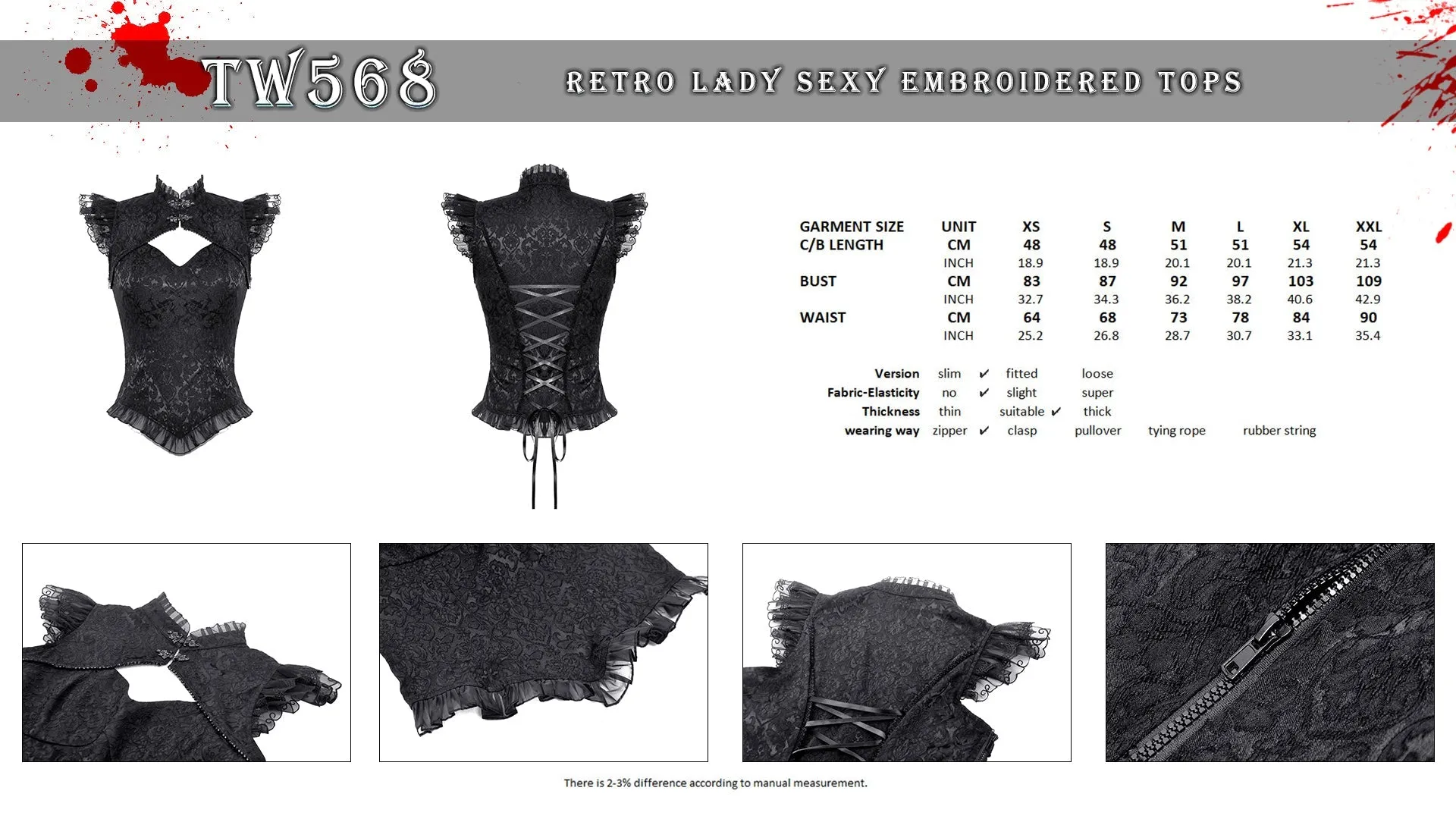 Retro lady sexy embroidered tops TW568