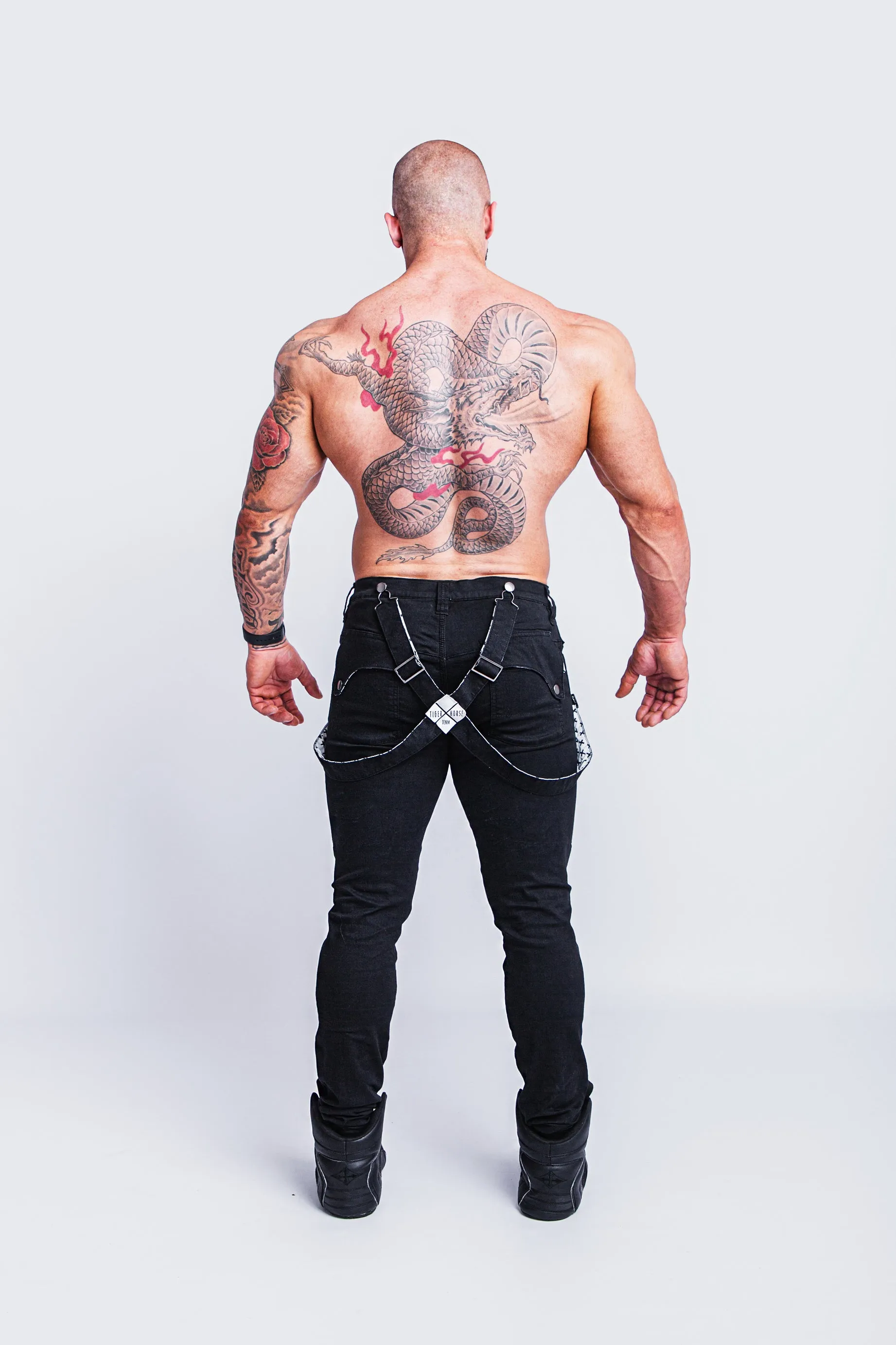 Double-Black Distressed Romey Jeans with Holes and Backing