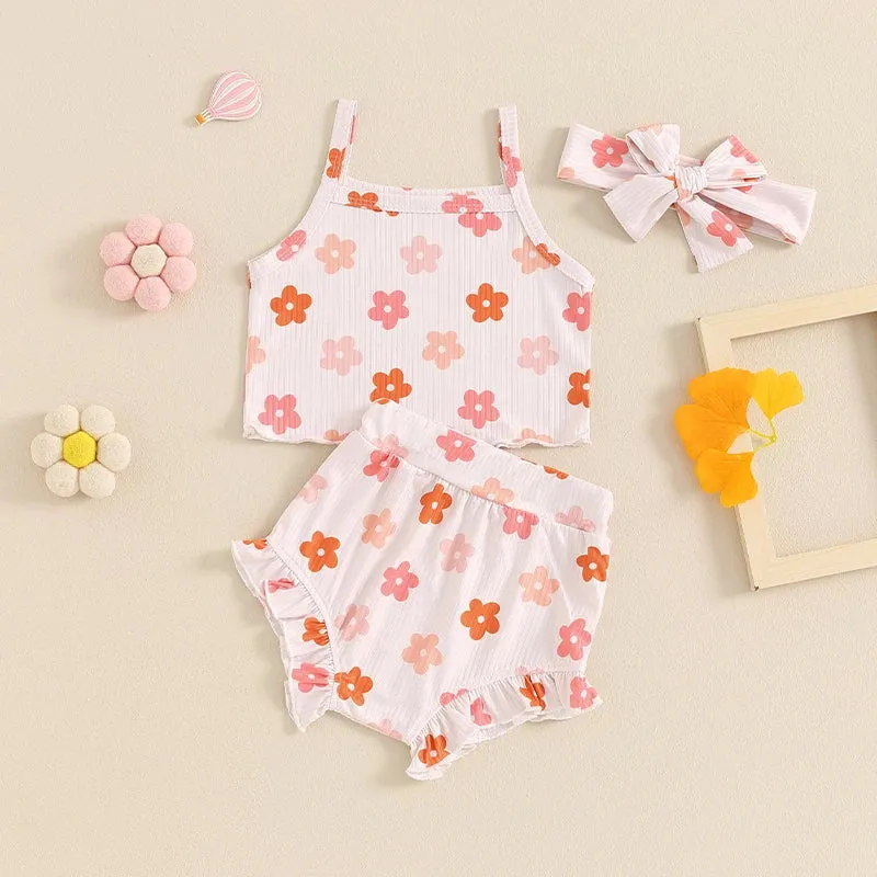 Summer Baby Girls Floral Sleeveless Clothes Set