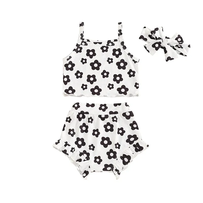 Summer Baby Girls Floral Sleeveless Clothes Set
