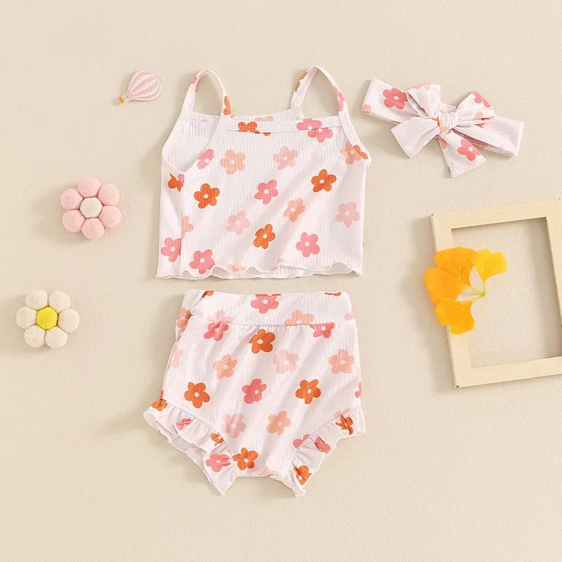 Summer Baby Girls Floral Sleeveless Clothes Set