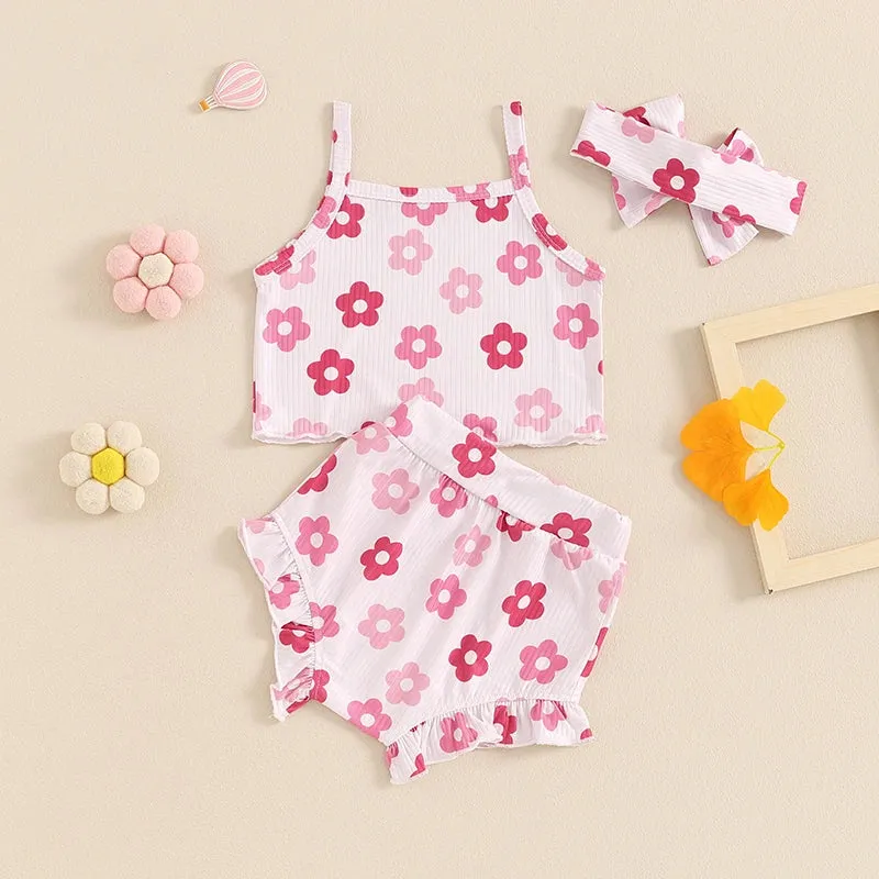 Summer Baby Girls Floral Sleeveless Clothes Set