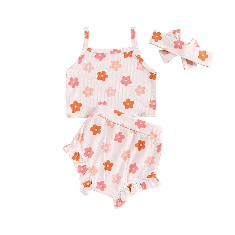 Summer Baby Girls Floral Sleeveless Clothes Set