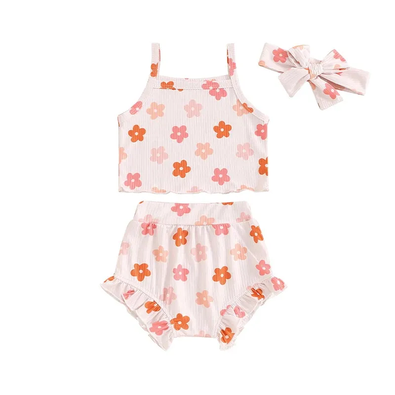 Summer Baby Girls Floral Sleeveless Clothes Set