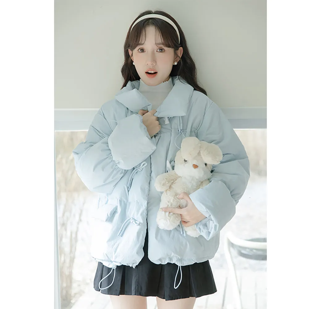 Thickened Short Blue Cotton-padded Down Jacket