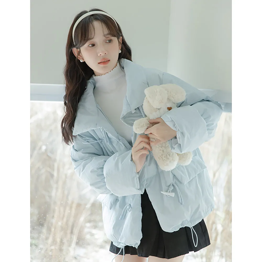 Thickened Short Blue Cotton-padded Down Jacket