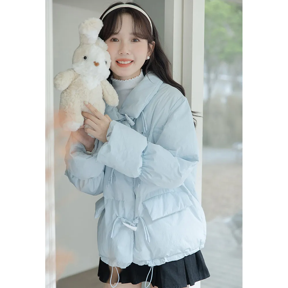 Thickened Short Blue Cotton-padded Down Jacket